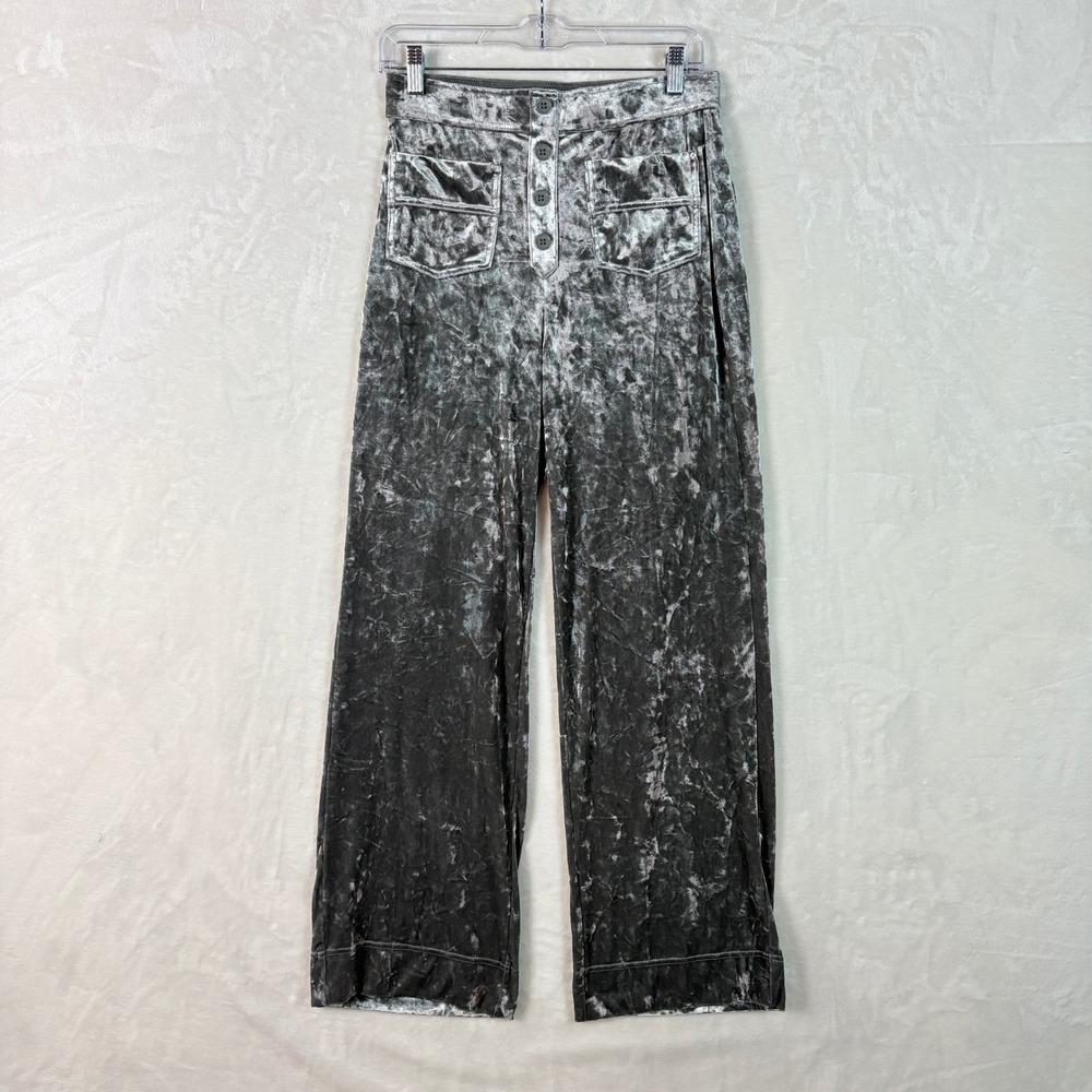 Halara Velvet Wide Leg Pants Womens Size M Grey Excellent Button Fly Stretch